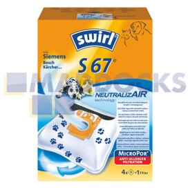 Kompatibler Swirl „S67“ Typ Bosch Siemens „Typ D, E, F, G, H“ Activa, Alpha, Kids & Fun, Super-VS-Serie SMS-Beutel & Filter-Kit (Packung mit 4 +1)