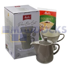 No Longer Available. Discontinued [Genuine Original Melitta 1x4 Grey Classic Edition Pour Over Porcelain Cone & Jug Set & 5x 1x4 Original Filters]