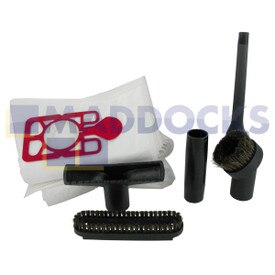 Kompatibles Wartungsset Numatic NM275 'Spruce Up', bestehend aus Allzweckbürste mit abnehmbarer Pferdehaarbürstenleiste, Fugendüse, Pferdehaarrundbürste und Adapterrohr sowie 10x SMS-Staubbeutel NVM-1CH