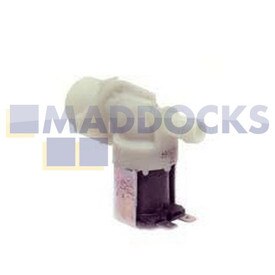 Genuine Original Indesit Solenoid Valve 1-Way 180°, Internal Diameter Output: 10.5mm, Capacity: 5.5l/min, Connectors: Tabs, Volt / Hz: 240V - 50/60Hz