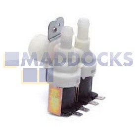 Genuine Original Indesit Solenoid Valve 2-Way 90°, Internal Diameter Output: 10.5mm, Range: 8l/min, Connectors: Tabs, Volt / Hz: 220/240V - 50Hz